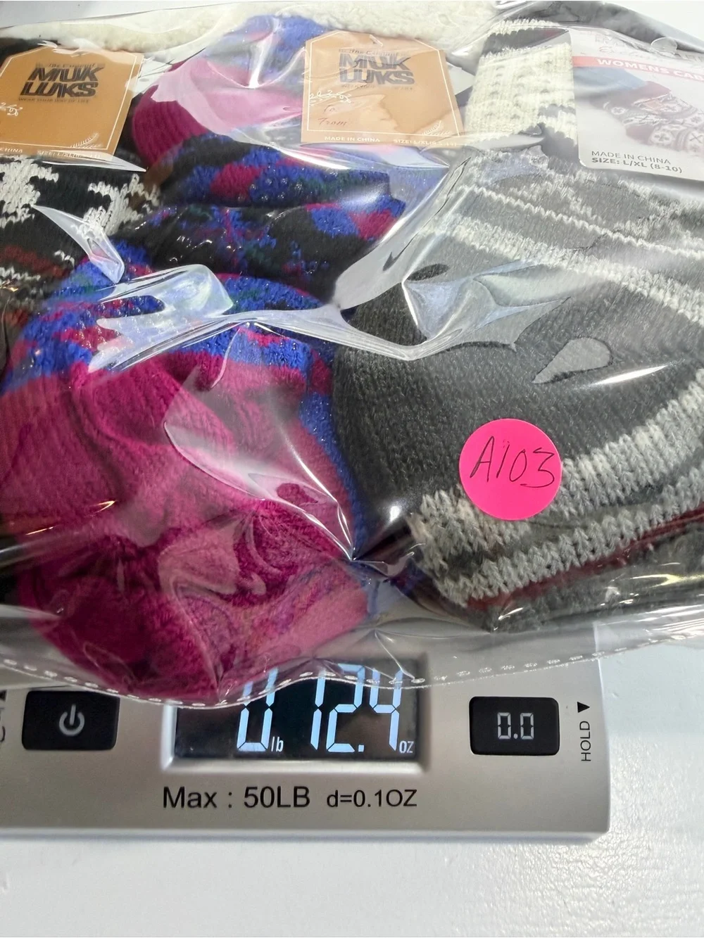 3 pr Muk Luks Cozy Fleece-Lined Cabin Socks Blue Purple Gray Black Sz L/XL 8-10